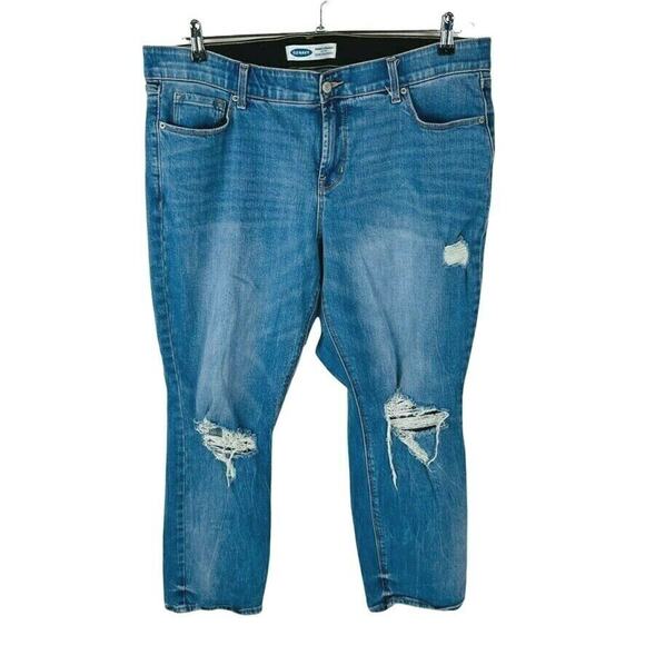 Old Navy Denim - Old Navy Womans Sz 18 Power Straight Jeans Blue Pockets Distressed Comfort Waist